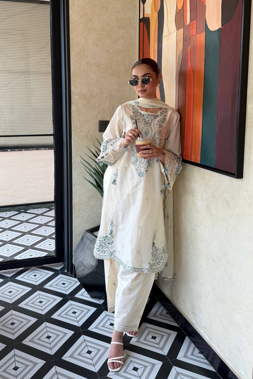 LadyVastara Festive Wear Satin Rayon Embroidered Suit Set
