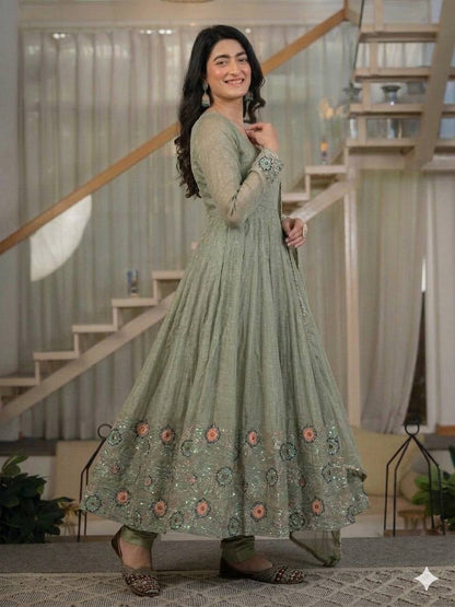 LadyVastara Designer Anarkali Gown for Women with Pant & Dupatta