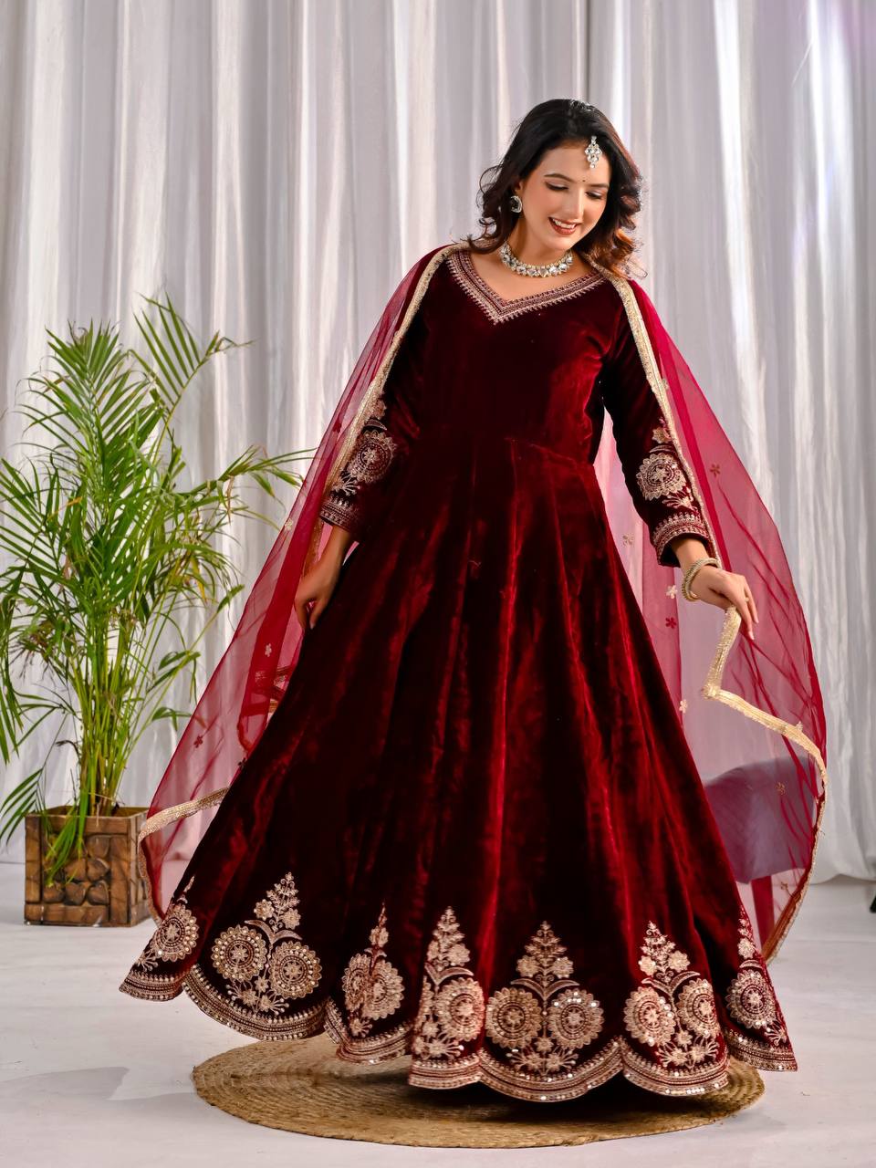 LadyVastara Premium Velvet Designer Anarkali Suit with Heavy Embroidery & Dupatta
