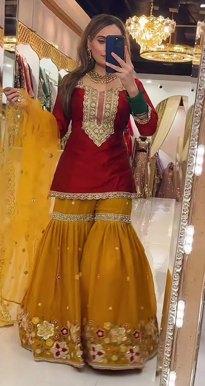 LadyVastara Designer Sharara Palazzo Suit Faux Georgette Silk | Party & Festive Wear