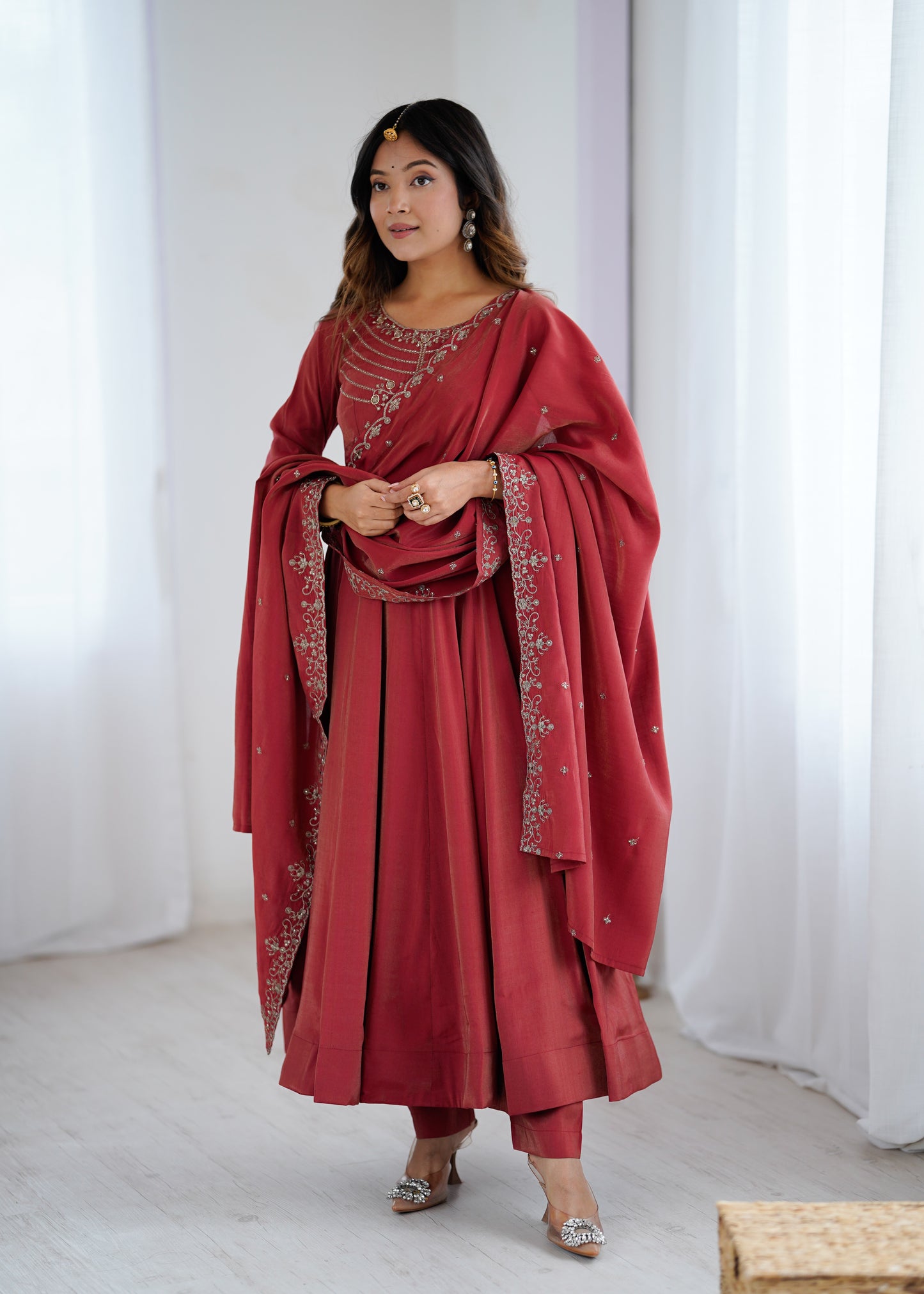 LadyVastara Luxury Chanderi Silk Anarkali Suit with Beads Handwork