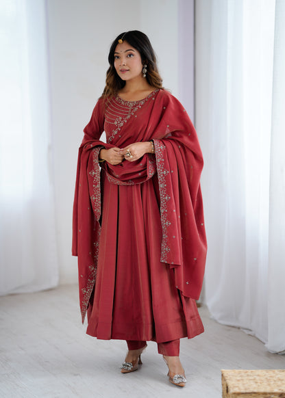 LadyVastara Luxury Chanderi Silk Anarkali Suit with Beads Handwork