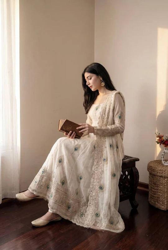 Exclusive Designer Fendy Silk Gown with Heavy Sequence Embroidery – Wedding, Festive & Party Wear