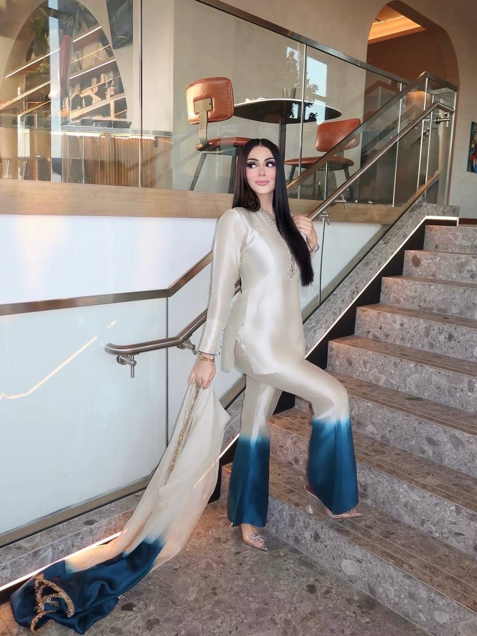 LadyVastara Elegant Designer Party Wear Roman Glass Top Palazzo Set with Dupatta