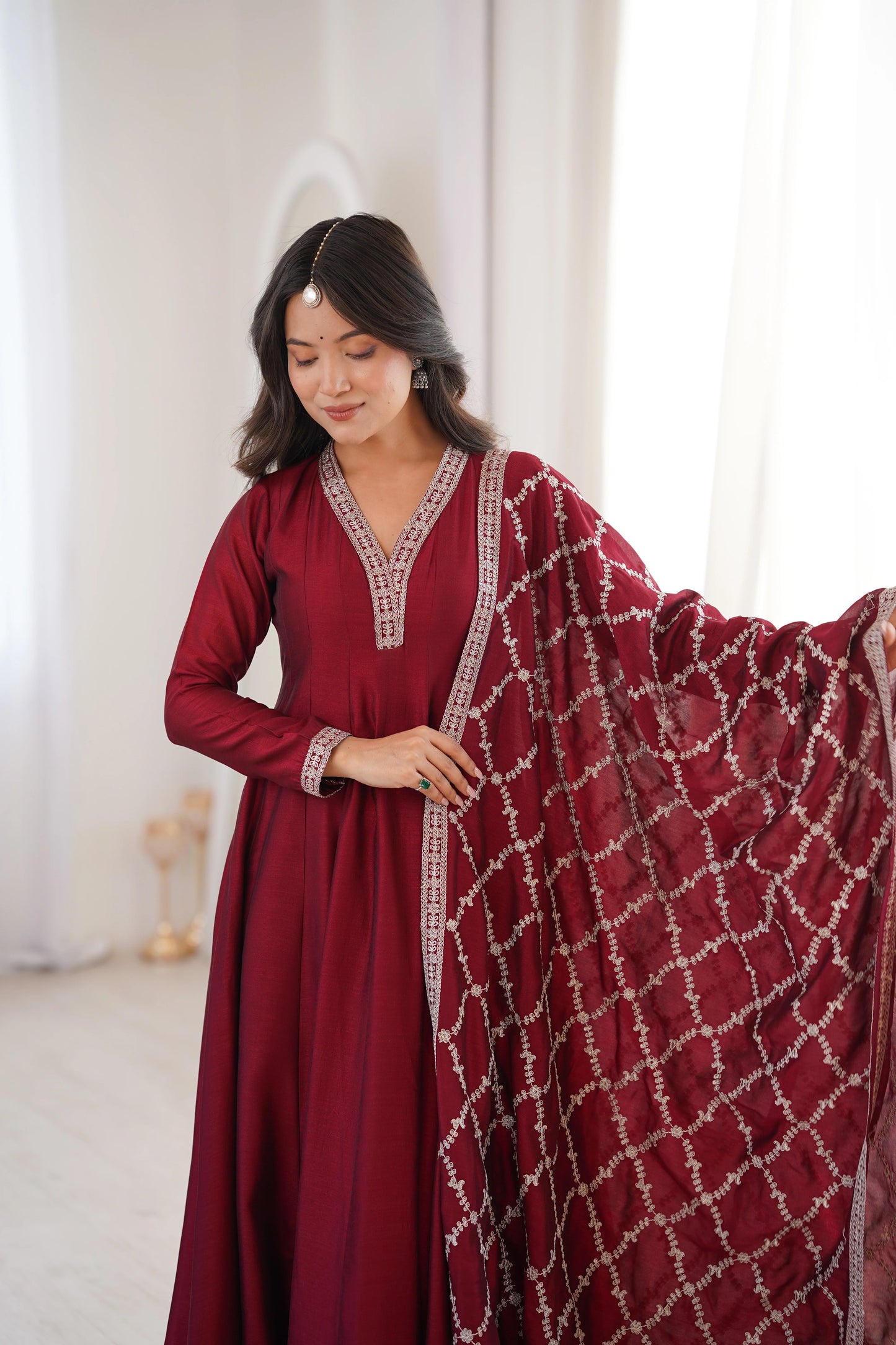LadyVastara Royal Blooming Vichitra Silk Full Kali Anarkali Gown Set