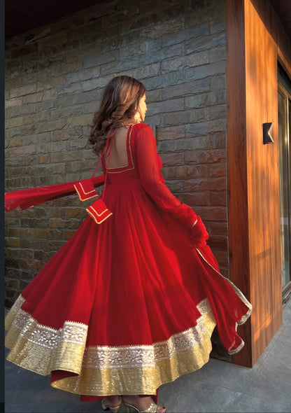 LadyVastara Designer Faux Blooming Anarkali Palazzo Set with Lace Dupatta