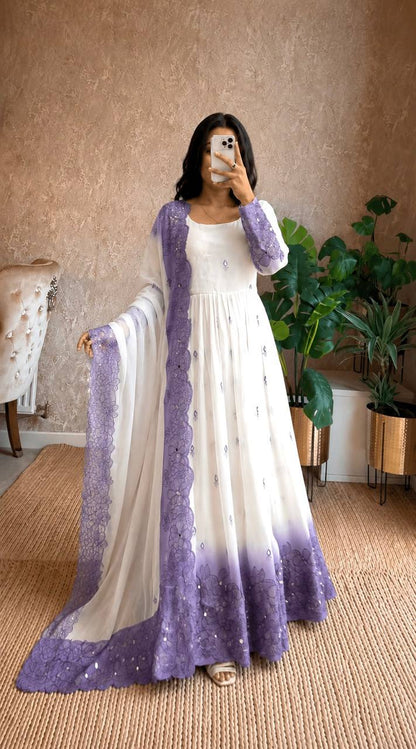 LadyVastara Premium Star Georgette Sequence & Mirror Work Gown with Pant
