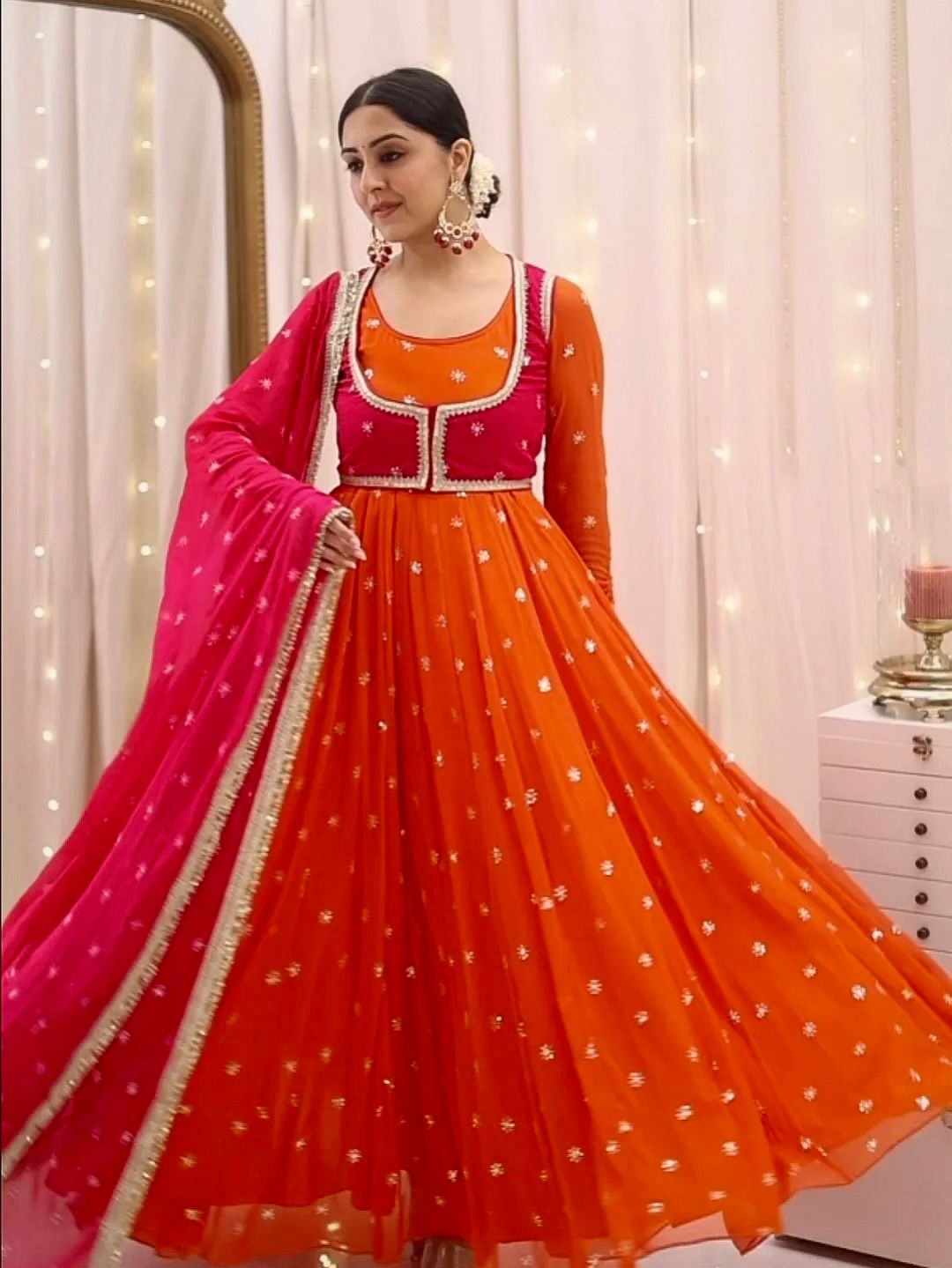 LadyVastara Premium Faux Georgette Anarkali Gown with Koti