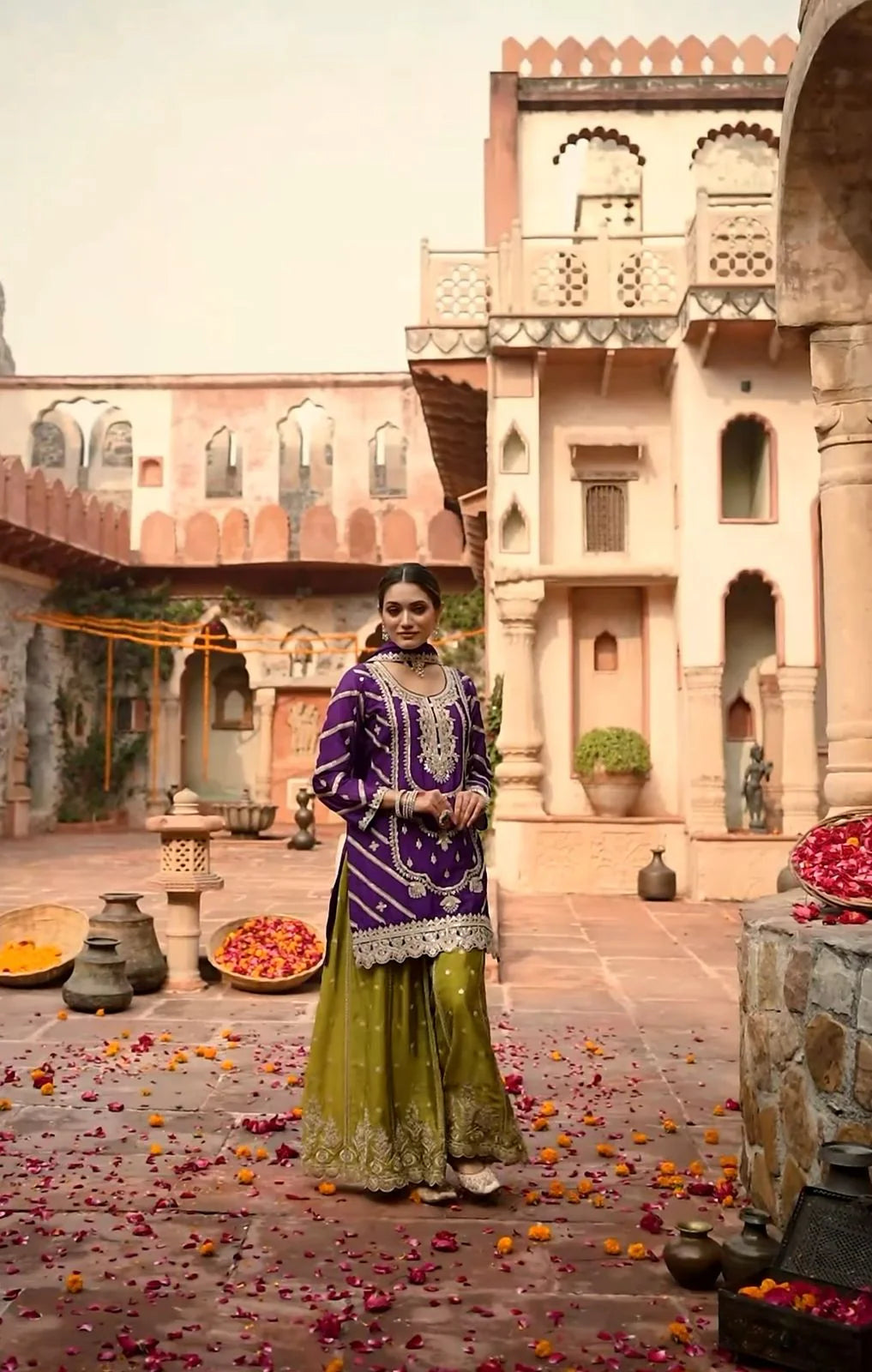 LadyVastara purple-yellow Sharara suit that is ideal for this festive season