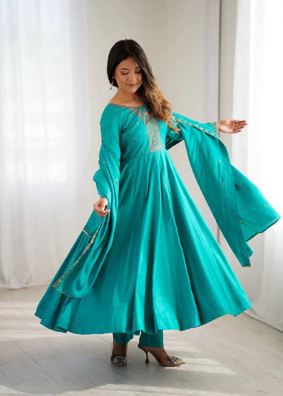 LadyVastara High-Premium Roman Chanderi Silk Anarkali Set