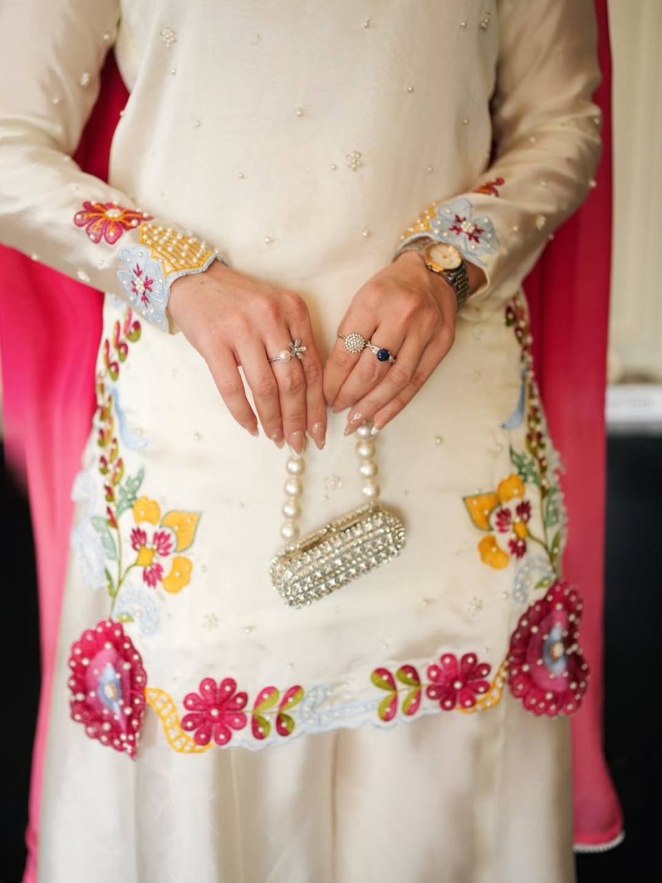 LadyVastara Heavy Roman Glass Silk Embroidered Sharara Suit Set with Chiffon Dupatta