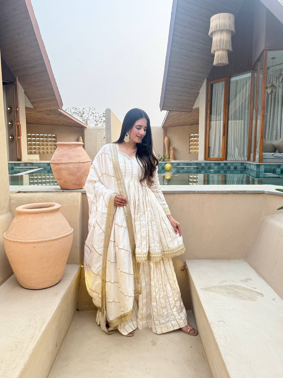 LadyVastara Royal Embroidered Vichitra Silk Sharara Suit with Dupatta