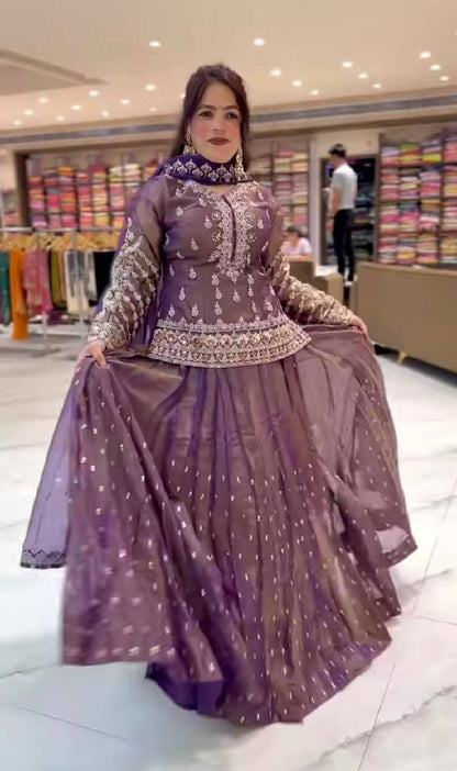 Ladyvastara Designer Simmer Silk Lehenga Set with Embroidery, Zari & Moti Work
