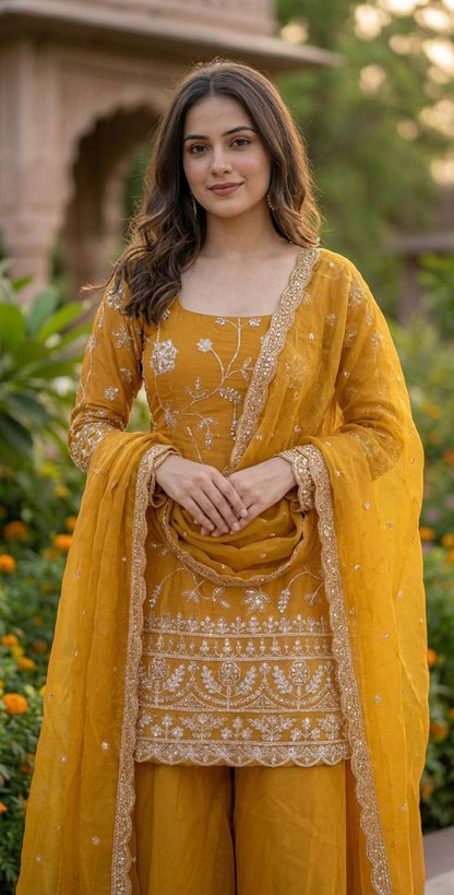 LadyVastara Gorgeous Embroidered Silk Sharara Set for Women