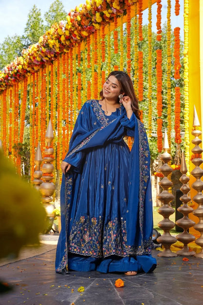 LadyVastara Heavy Embroidered Crepe Silk Anarkali Set for Wedding Wear