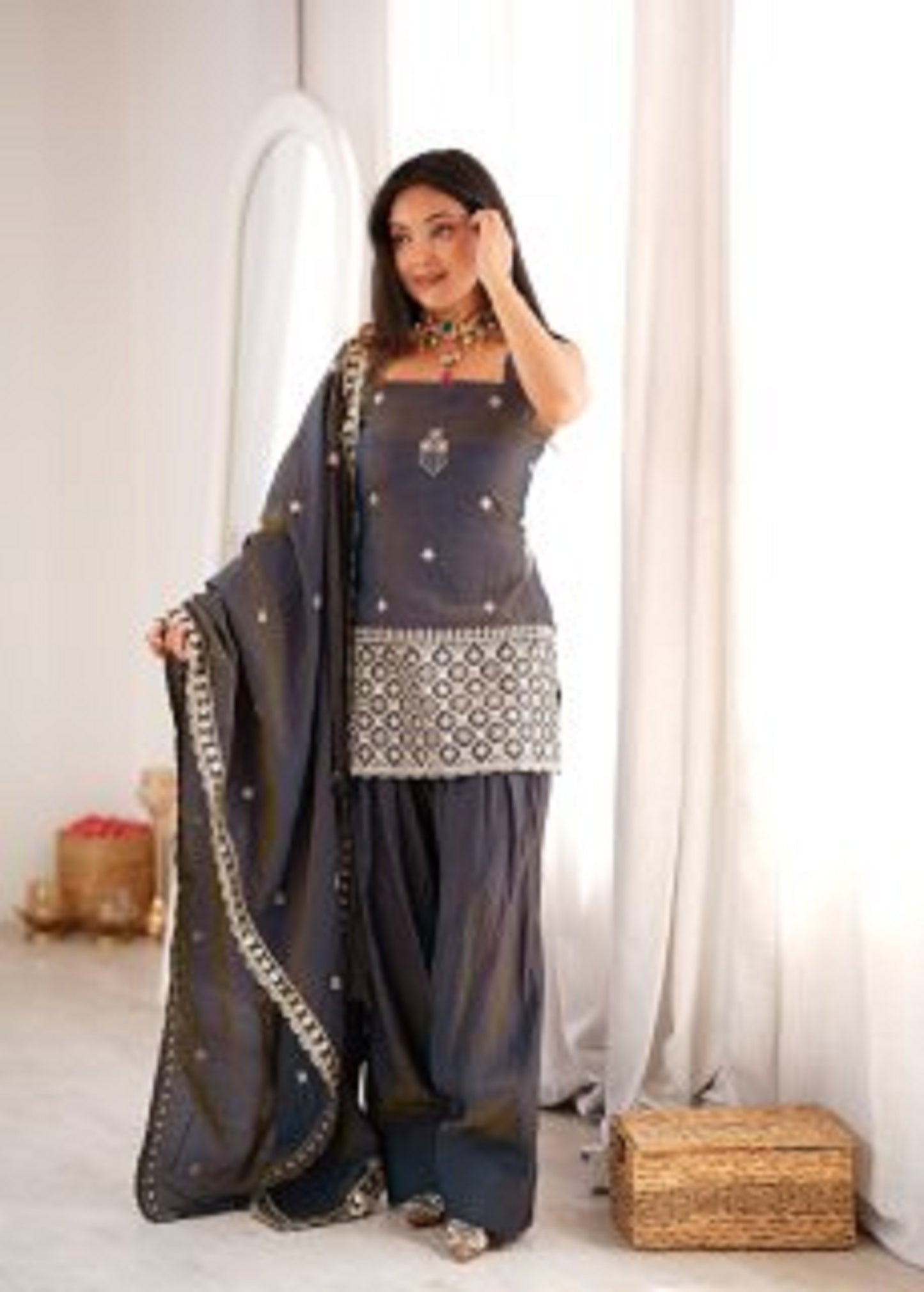LadyVastara Premium Ethnic NC Vichitra Silk Kurta Farshi Shalwar Set