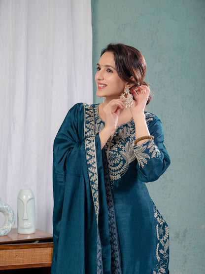 LadyVastara Elegant Chinnon Sharara Set with Intricate Embroidery