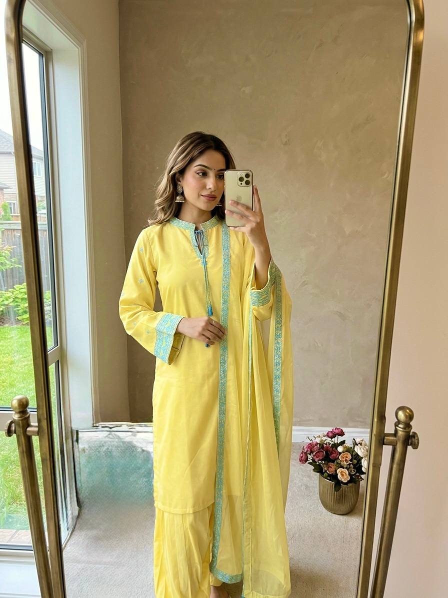 Women's Pure Natural Crepe Silk Kurta Set with Balloon Pants & Organza Dupatta
