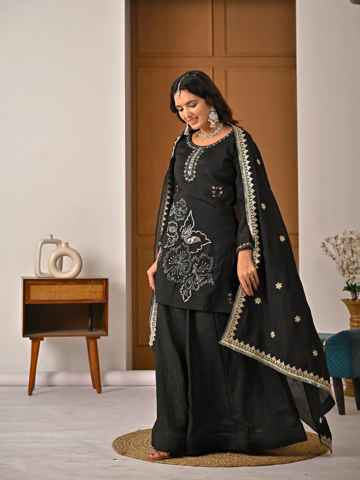 LadyVastara  Elegant NC Vichitra Silk Kurta Sharara Set