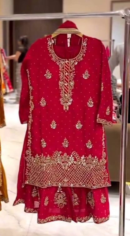 Ladyvastara Heavy Chinon Silk Sequence Embroidery Sharara Set with Dupatta