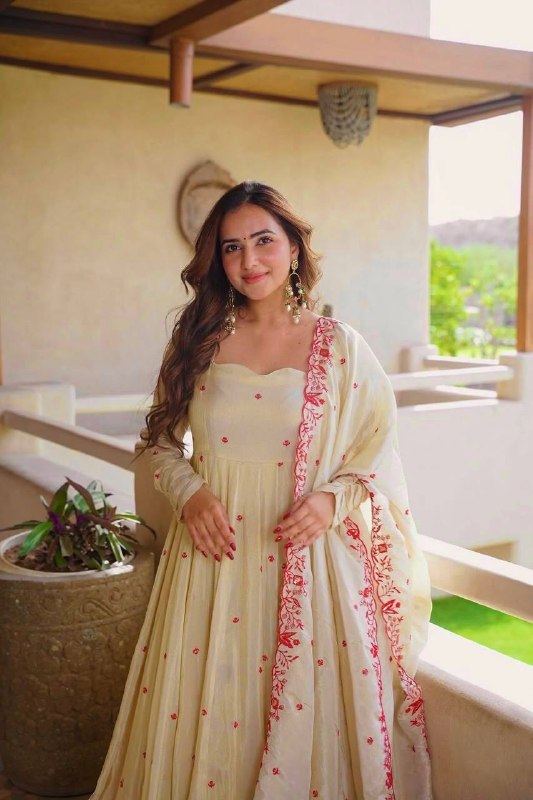 LadyVastara Pure Cosmos Silk Anarkali Sharara Set with Embroidered Dupatta