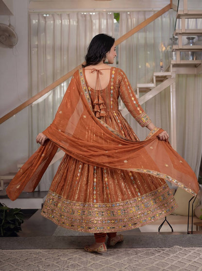 LadyVastara Designer Faux Blooming Georgette Embroidered Anarkali Suit with Pant & Dupatta