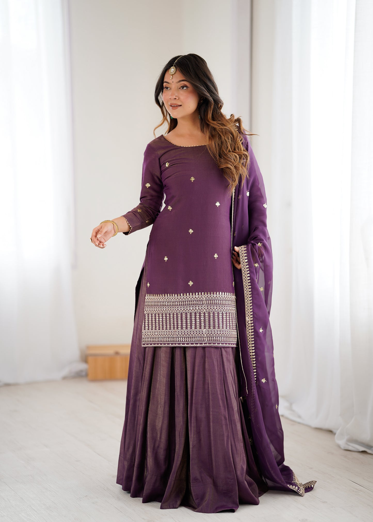 LadyVastara Designer Chanderi Silk Kurta Lehenga Set