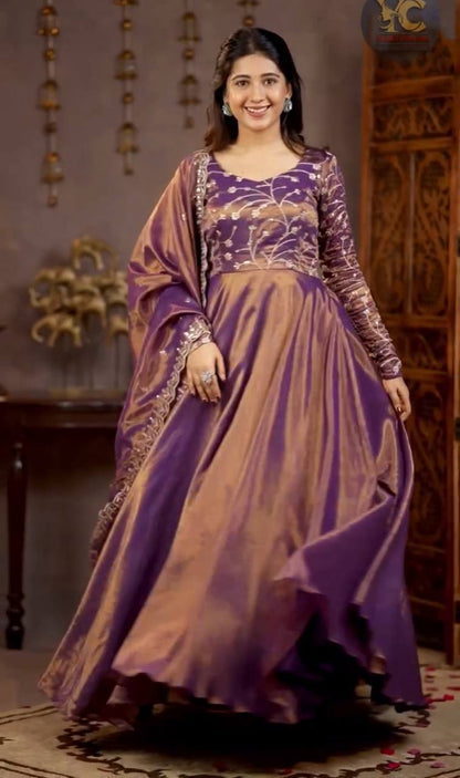 LadyVastara Elegant Embroidered Anarkali Gown Set with Dupatta