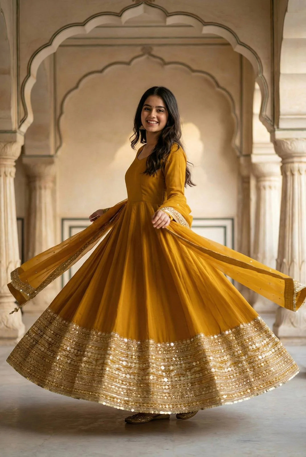 LadyVastara Luxury Party Wear Roman Silk Gown Set for Women