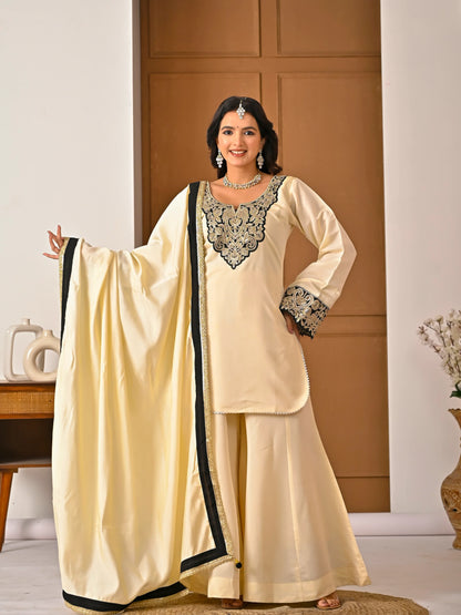 LadyVastara Embroidered Roman Silk Sharara Set with Dupatta | Evening & Party Wear