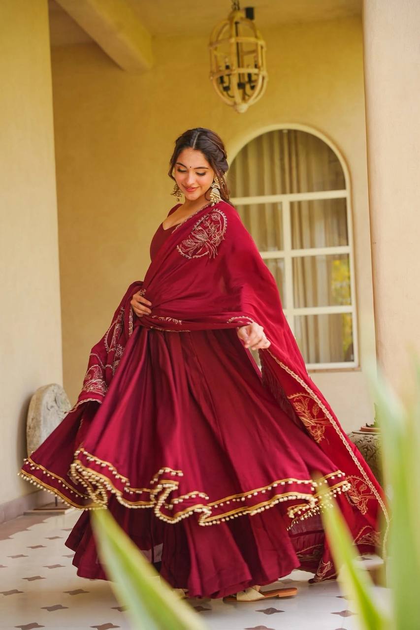 LadyVastara Ethnic Roman Silk Anarkali Set with Plazzo for Women