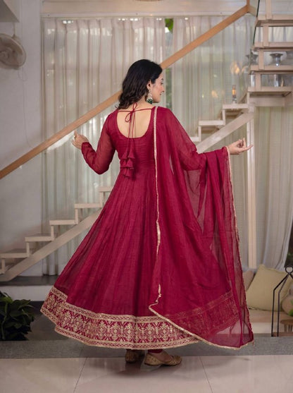 LadyVastara Heavy Crunchy Silk Embroidered Anarkali Kurta Set with Pant & Dupatta
