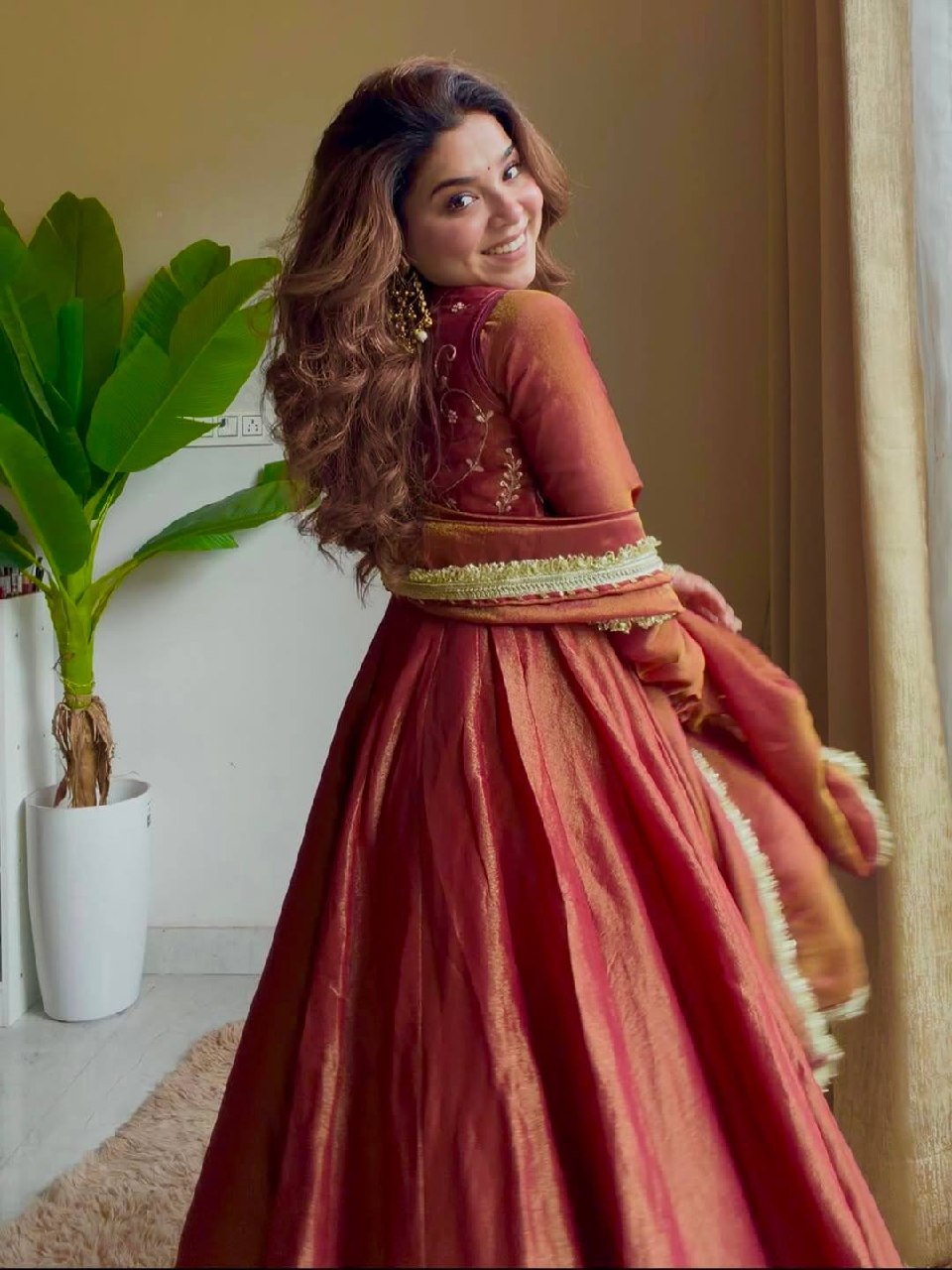 LadyVastara Elegant Cosmos Silk Maxi Anarkali Set with Koti