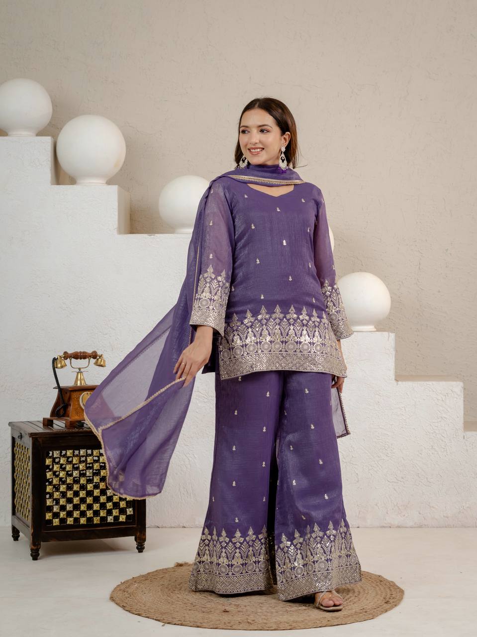 LadyVastara Elegant Embroidered Crunchy Silk Kurta Set with Fancy Dupatta