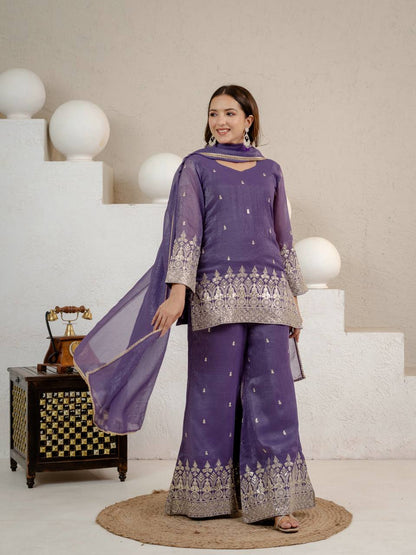 LadyVastara Elegant Embroidered Crunchy Silk Kurta Set with Fancy Dupatta