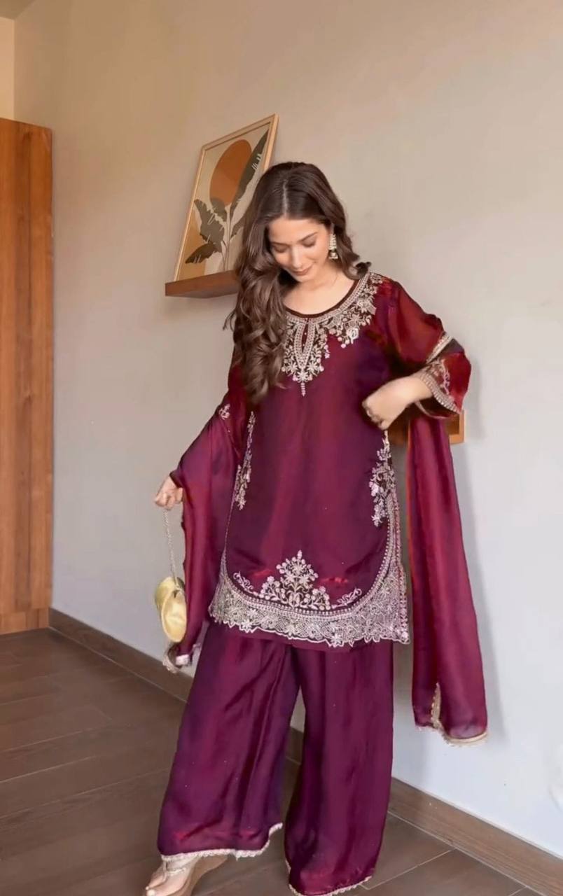 LadyVastara Elegant Fendy Silk Sharara Set with Sequin Embroidery