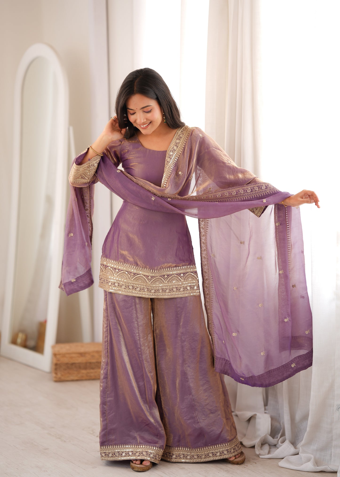 LadyVastara Trendy Silk Embroidered Kurta Palazzo Set with Dupatta