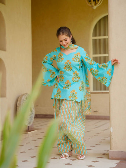 LadyVastara Designer Cambric Cotton Kurta Farshi Pant Co-Ord Set