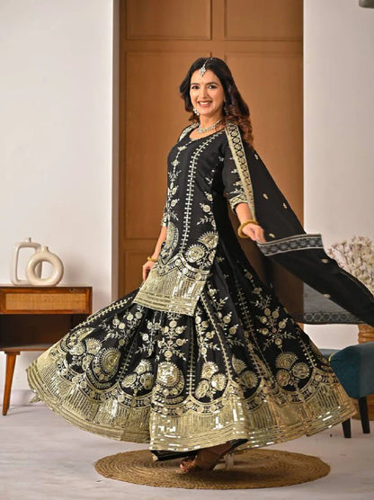 LadyVastara Designer Heavy Vichitra Silk Sharara Palazzo Set