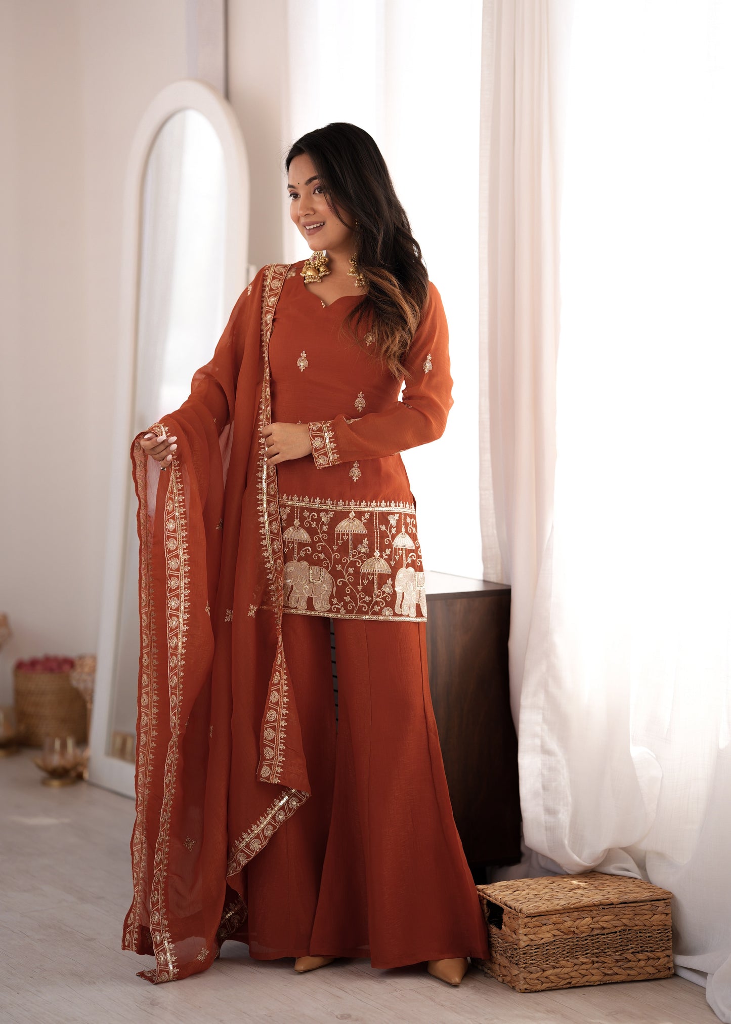LadyVastara Luxury Crunchy Silk Kurta Pant Dupatta Set for Festive & Wedding Wear