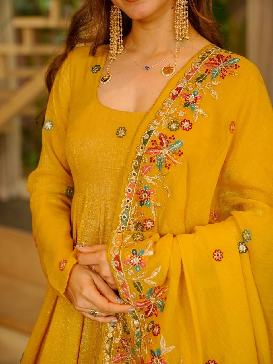 LadyVastara Elegant Crunchy Silk Anarkali Suit Set with Palazzo & Embroidered Dupatta for Women