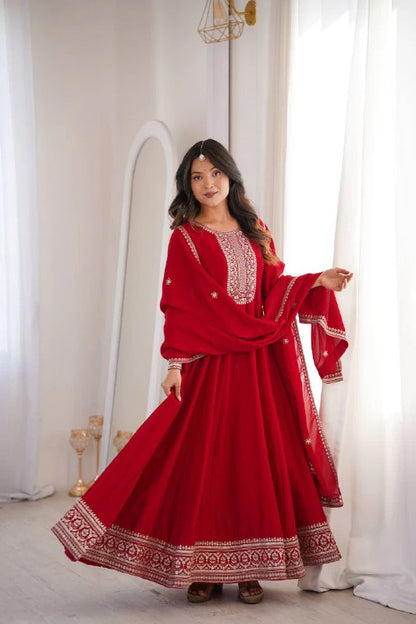 LadyVastara Designer Vichitra Silk Full Kali Anarkali Gown with Dupatta