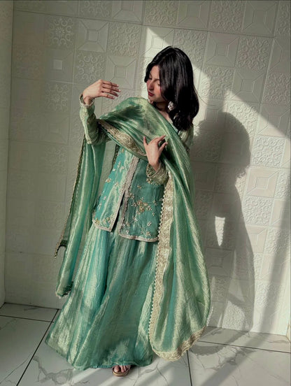 LadyVastara Elegant Fendi Silk Top Plazzo Set | Ideal for Party & Celebration Wear