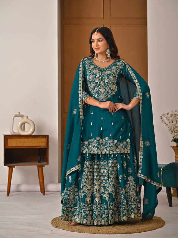 LadyVastara Royal Purple Luxurious Wedding & Party Wear Heavy Embroidered Sharara Suit