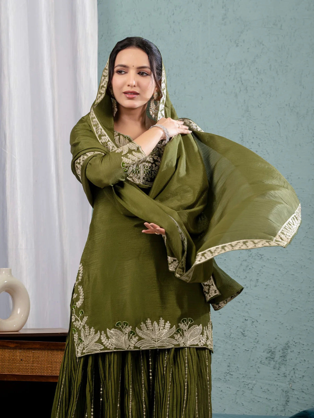 LadyVastara Elegant Chinnon Sharara Set with Intricate Embroidery