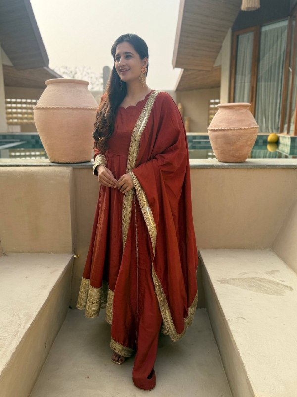 LadyVastara Heavy NC Vichitra Embroidered Anarkali Suit Set with Pant & Sequence Dupatta