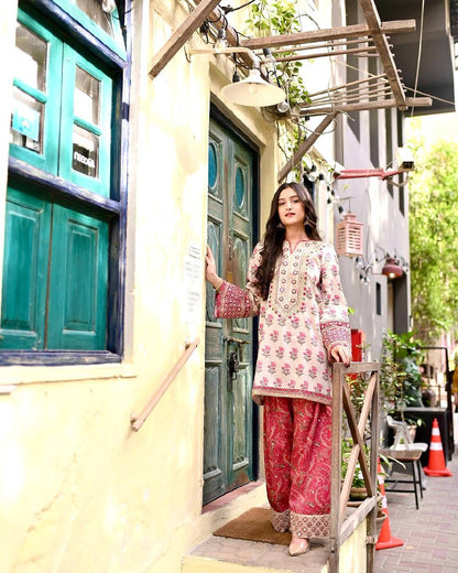 LadyVastara Natural Crepe Digital Print Farshi Palazzo Set with Mirror Work