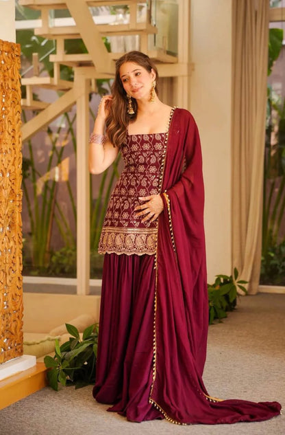 LadyVastara Heavy Embroidery Faux Georgette Ethnic Suit Set for Women