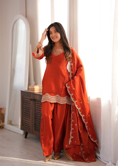 LadyVastara Women's Premium Farshi Suit Set | Glass Roman Silk | Festive & Wedding Wear