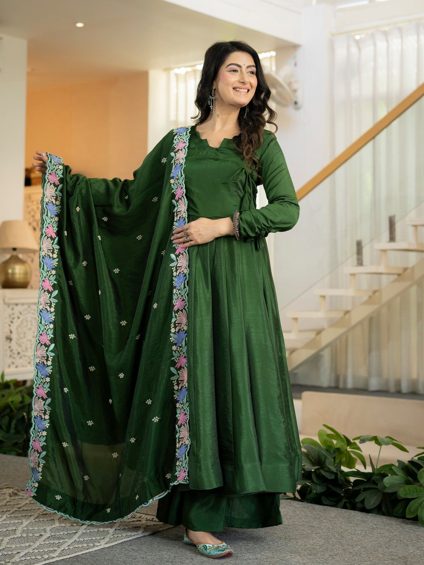Designer Heavy NC Vichitra Silk Anarkali Suit Set